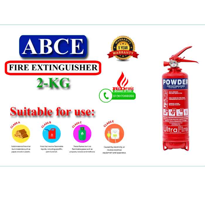 RED FIRE 2 kg ABCE dry powder fire extinguisher in red