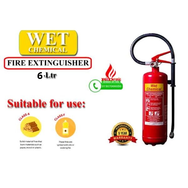 RED FIRE 6 litre wet chemical fire extinguisher for kitchen oil fires