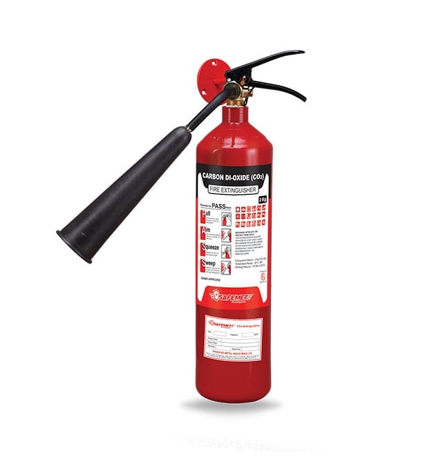 Safemet 2 kg CO2 fire extinguisher with black horn